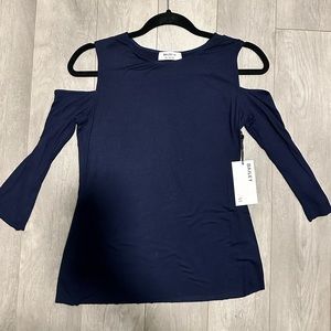 Bailey44 Navy Cold shoulder 3/4 sleeve top NWT